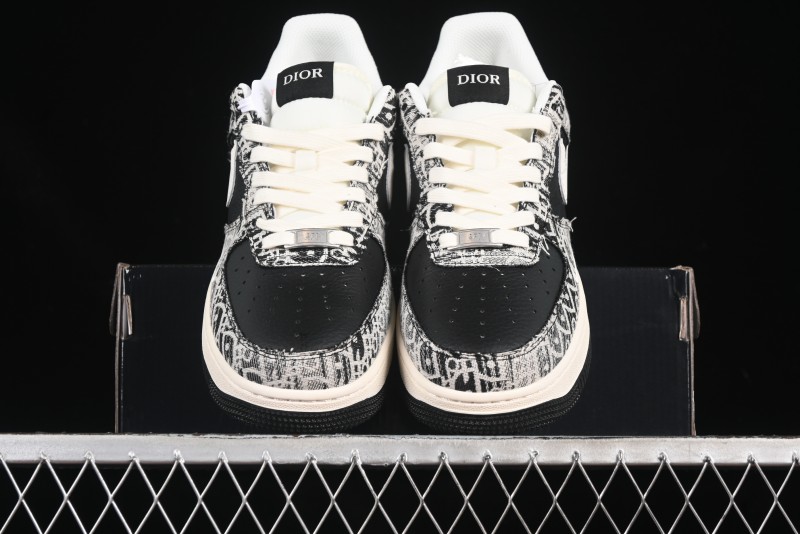 Nike Air Force 1 '07 Low Dior Collaboration Pattern Black White Swoosh Casual Sneakers - XS1958-581