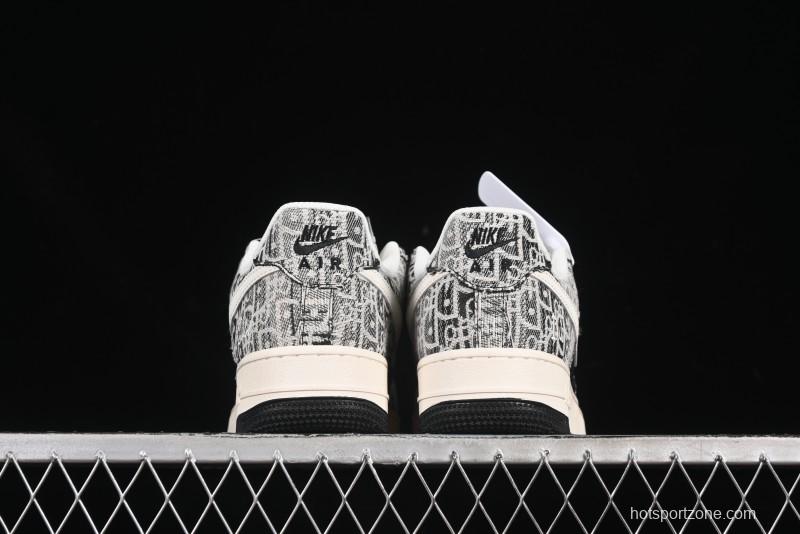 Nike Air Force 1 '07 Low Dior Collaboration Pattern Black White Swoosh Casual Sneakers - XS1958-581
