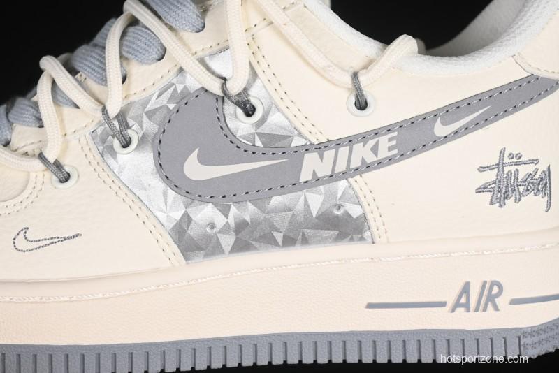 Nike Air Force 1 '07 Low Stussy Collaboration Grey Diamond Lace-Up Casual Sneakers - DM6868-072
