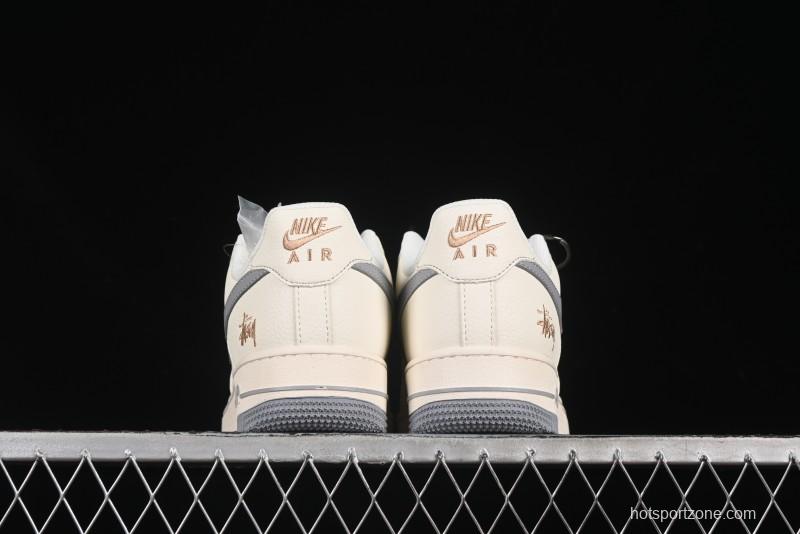 Nike Air Force 1 '07 Low Stussy Collaboration Gold Embroidery Grey Swoosh Casual Sneakers - XX3168-150