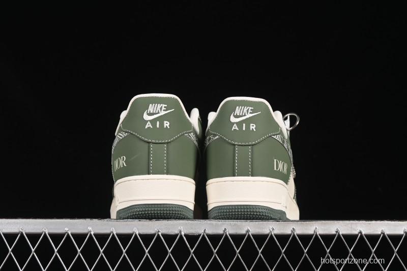 Nike Air Force 1'07 Low Dior Collaboration Dark Green Floral Swoosh Casual Sneakers - KK1988-081