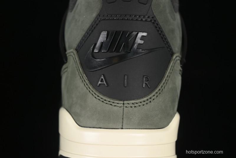 Nike Undefeated x Air Jordan 4 OG Sneakers in Olive Green Suede with Orange and Black Accents - IB1519-200