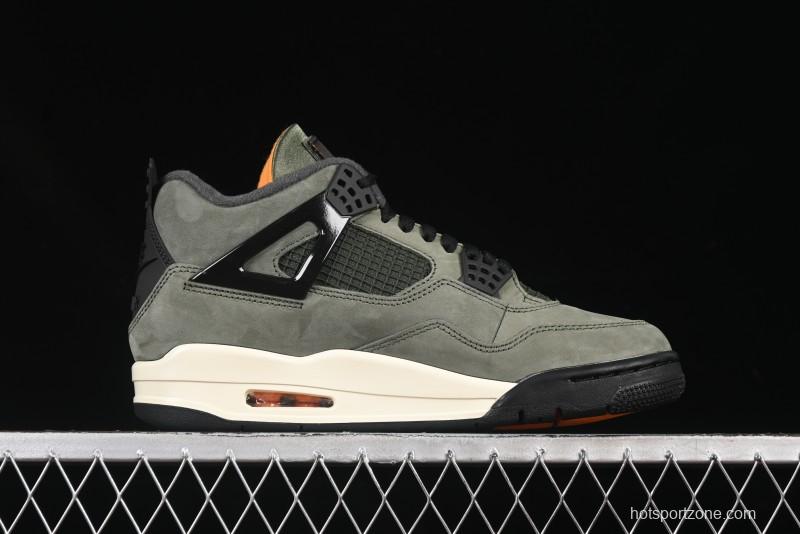 Nike Undefeated x Air Jordan 4 OG Sneakers in Olive Green Suede with Orange and Black Accents - IB1519-200