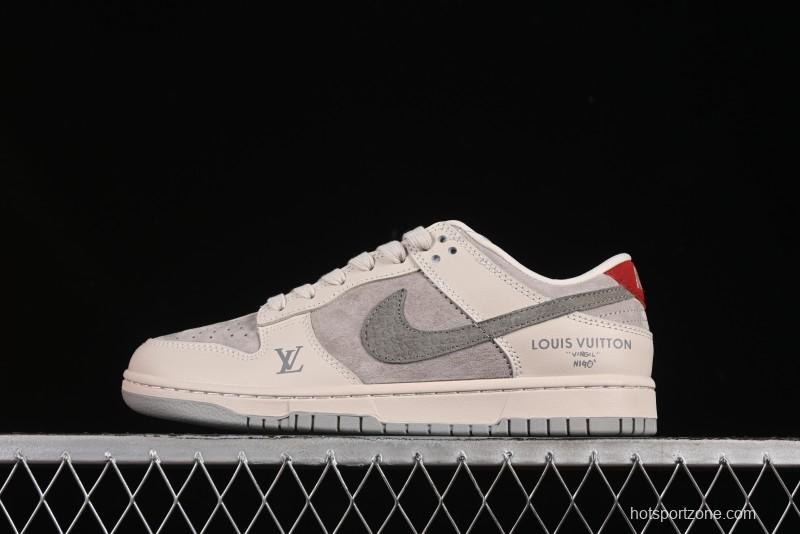 Nike SB Dunk Low LV Collaboration Grey Snake Swoosh Anniversary High-End Custom Low-Top Casual Skate Shoes - XX3168-125
