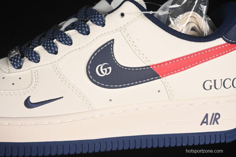 Nike Air Force 1'07 Low Gucci Collaboration Blue Red Swoosh Casual Sneakers - JJ2508-713