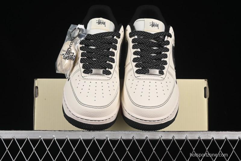 Nike Air Force 1'07 Low Stussy Collaboration Black Swoosh Casual Sneakers - HH7518-059