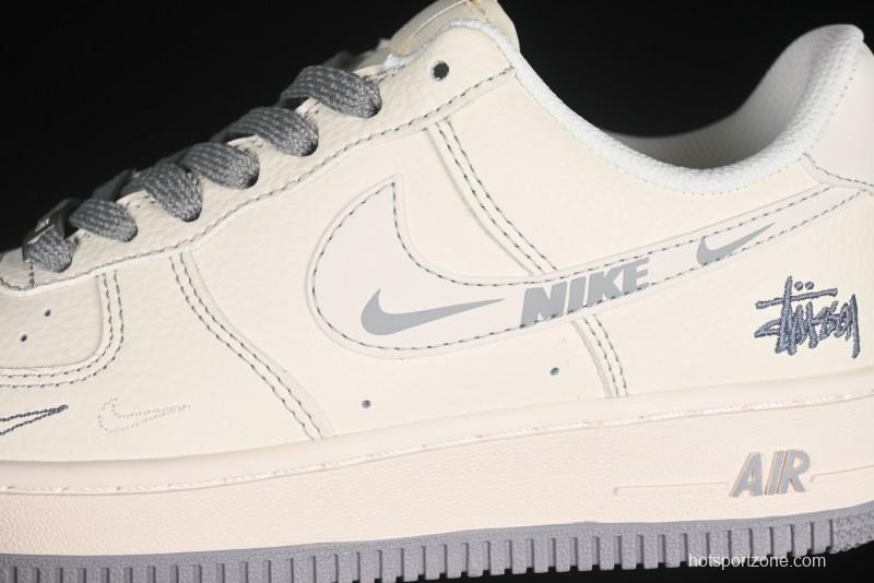 Nike Air Force 1 '07 Low Stussy Collaboration Beige Mini Swoosh Casual Sneakers - HH7518-064