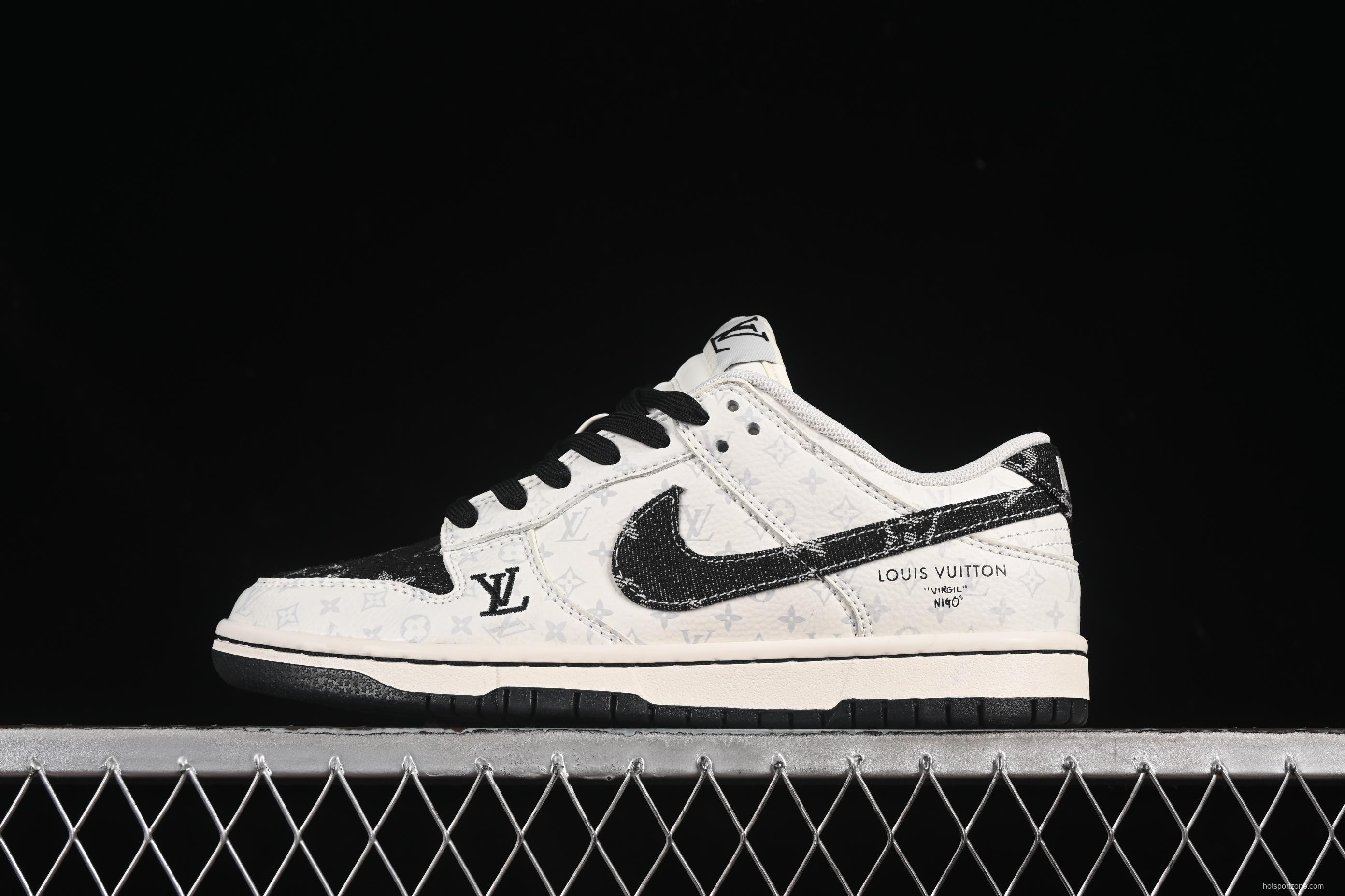 Nike SB Dunk Low LV Collaboration Black Denim Anniversary Custom Low-Top Casual Skate Shoes - SC9772-804