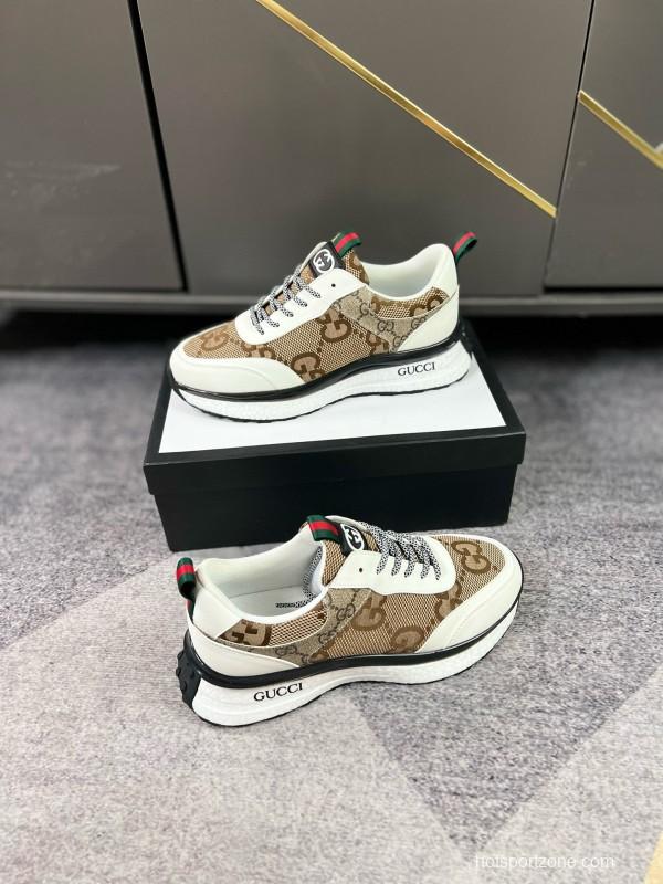 2024 Men Gucci Beige White Canvas Leather Casual Shoes MJ00260