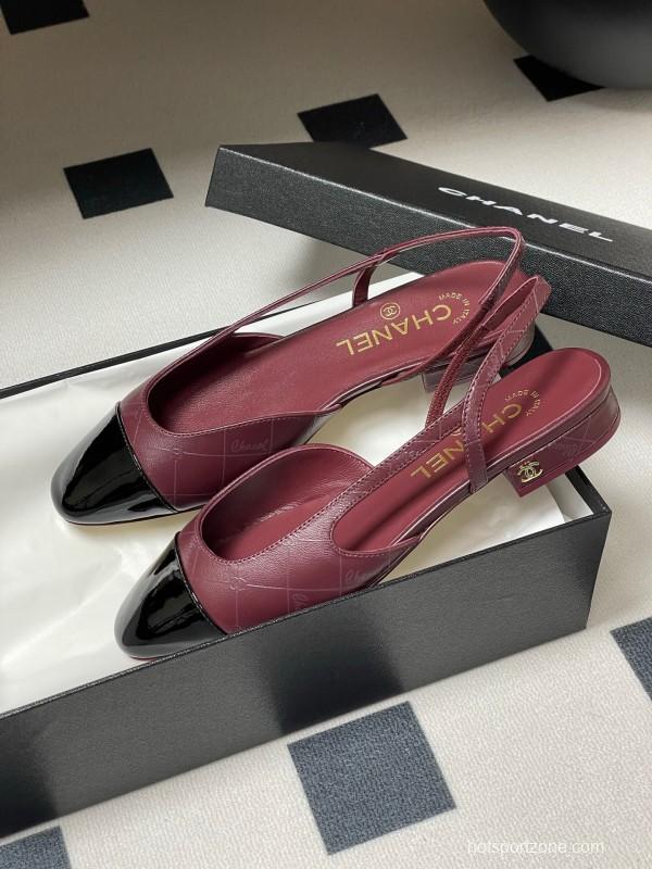 2025 Women Chanel Purple Black Leather Sling-back Pumps KFY00300