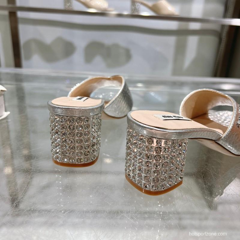 2025 Women Miu Miu Silver Leather Mules