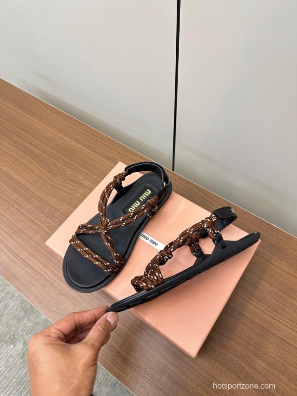 2025 Women Miu Miu Brown Leather Sandals