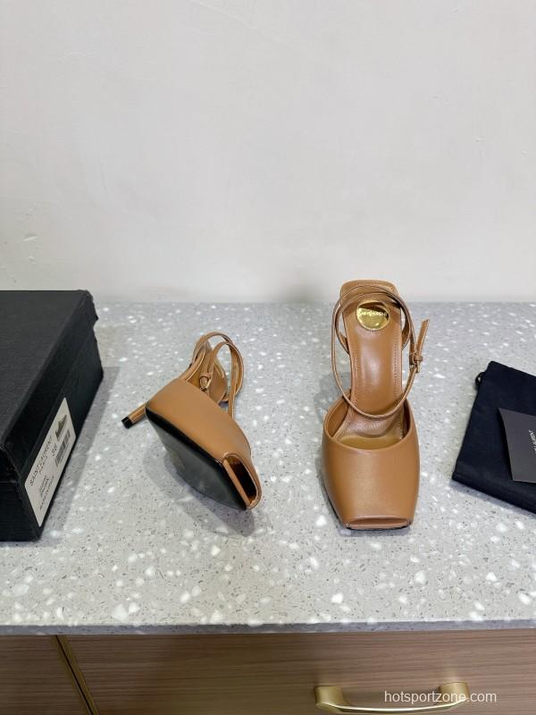 2025 Women SAINT LAURENT Brown Leather Slingback Pumps