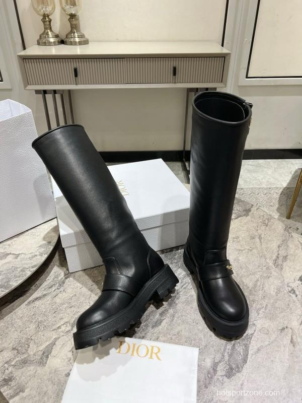 2024 Women Dior Black Leather Boots CJ Serial
