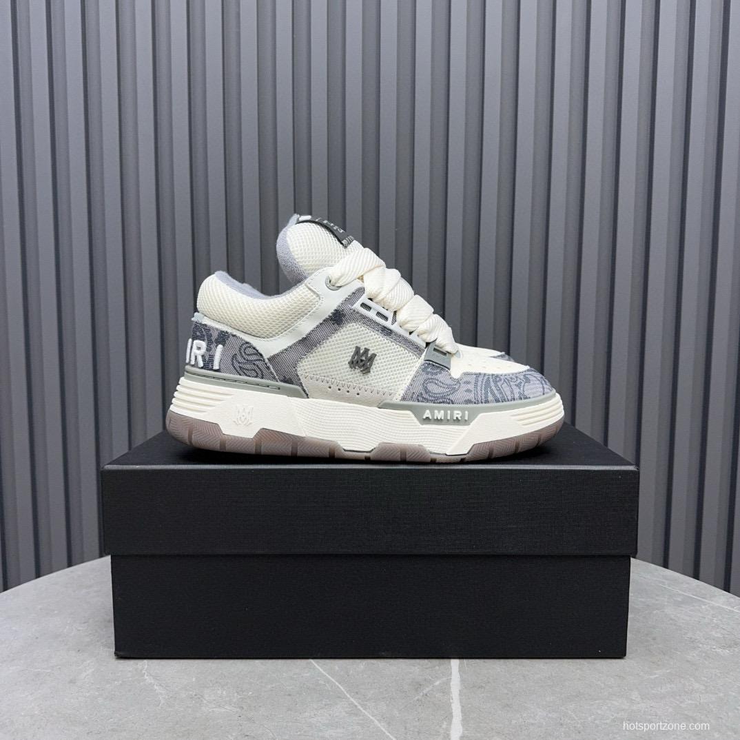 2024 Unisex Amiri White Grey Mesh Leather Sneakers MJ00360