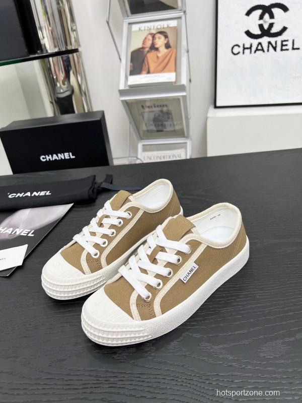 2025 Women Chanel Brown Canvas Sneakers LY00230
