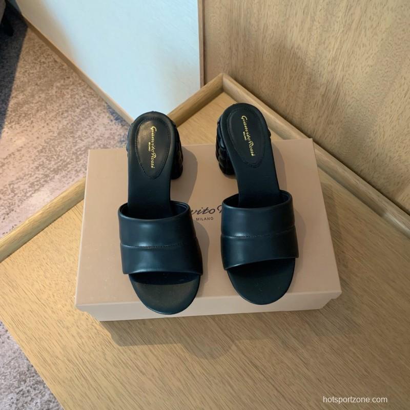 2025 Women Gianvito Rossi Black Leather Slippers KFY00260