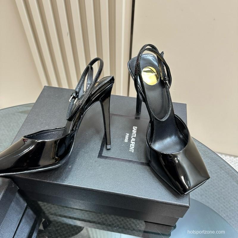 2025 Women Yves Saint Laurent Black Patent Leather Slingback Pumps MJ00280