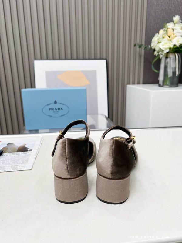 2025 Women Prada Brown Velvet Mary Jane