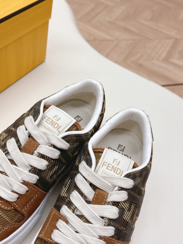 2025 Women Fendi Brown Leather Canvas Sneakers