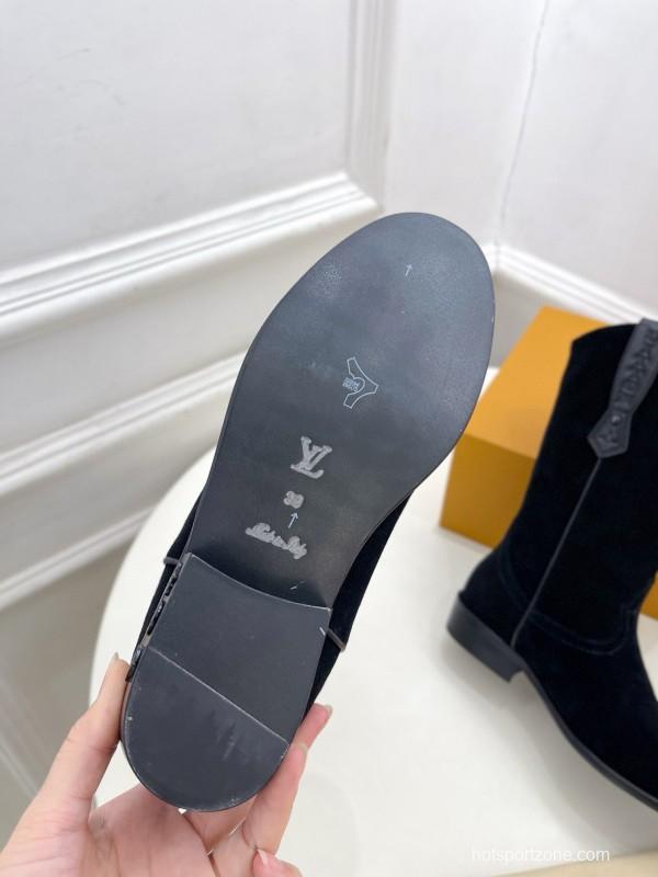 2024 Women Louis Vuitton Black Suede Boots MJ00440