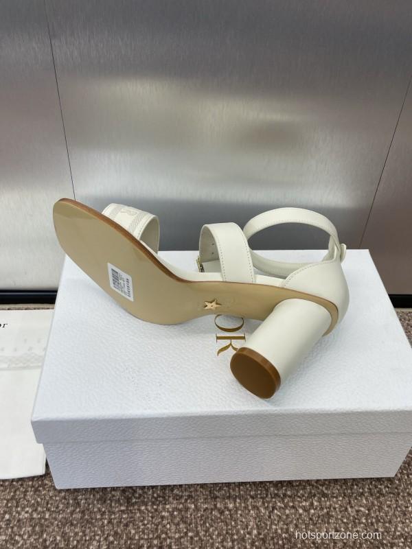 2025 Women Dior White Calfskin Leather Sandals Ankle Strap