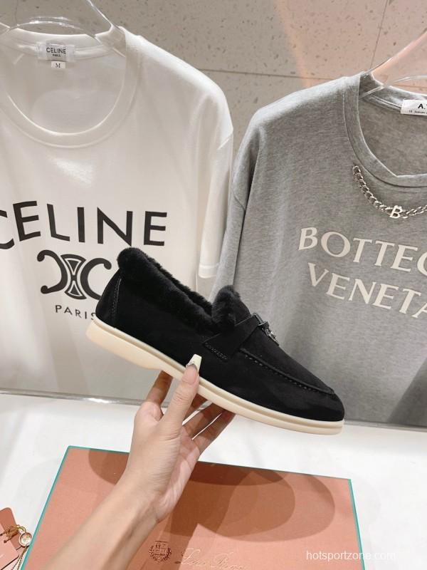 2024 Unisex Le Parmentier Black Suede Leather Wool Loafers MJ00310