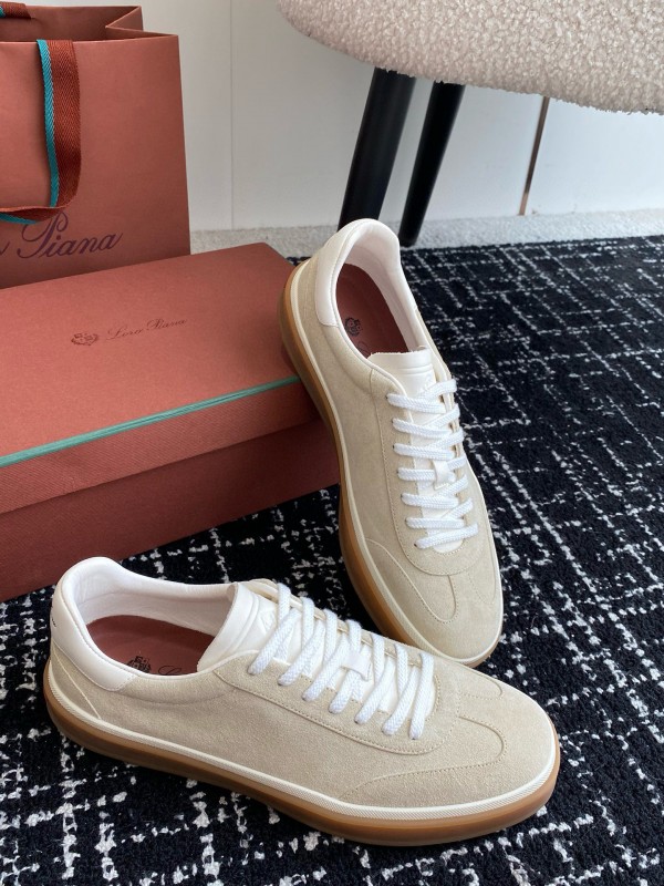 2024 Unisex Loro Piana Beige White Leather Suede Casual Shoes MJ00320