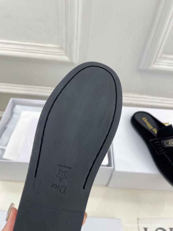 2025 Women Dior Black Leather Slip-On Loafers Crafted With Original Rubber Sole KFY00300(F)