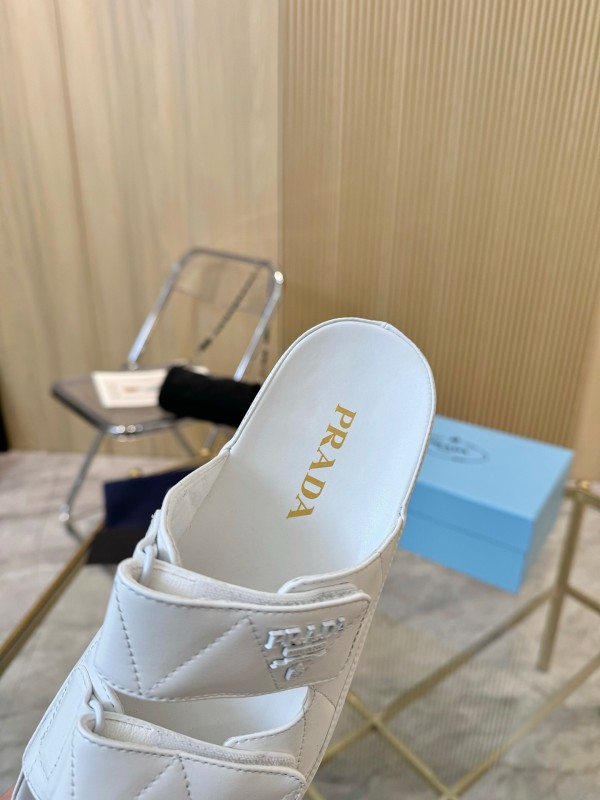2025 Women Prada White Leather Slippers LY00270
