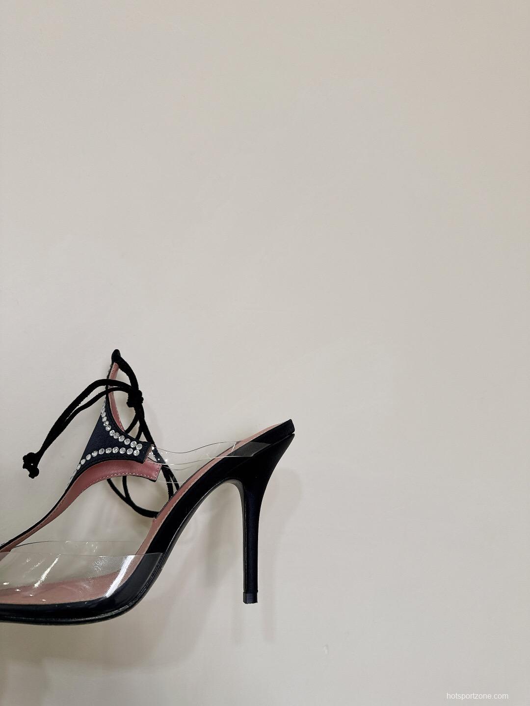 2025 Women Les Petits Joueurs Black Transparent Satin High Heels KFY00290