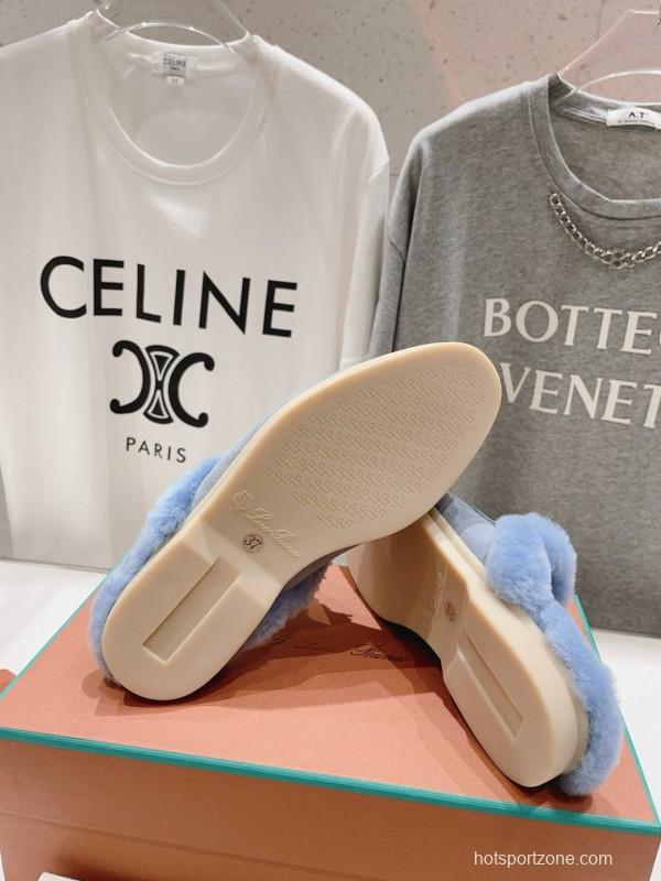 2024 LP Light Blue Suede Shearling Slippers