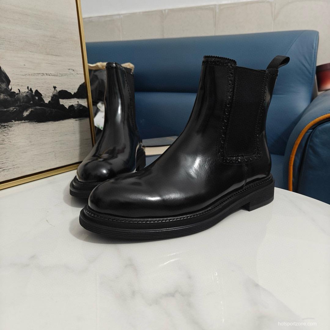 2024 Men Dolce & Gabbana Black Leather Ankle Boots
