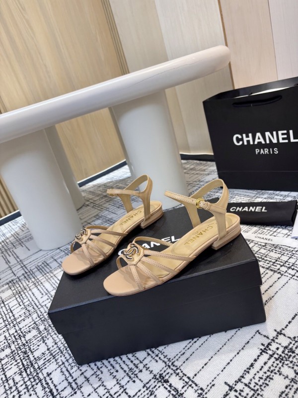 2025 Women Chanel Beige Leather Sandals LY00270
