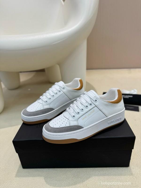 2024 Unisex Yves Saint Laurent White Grey Brown Leather Suede Sneakers