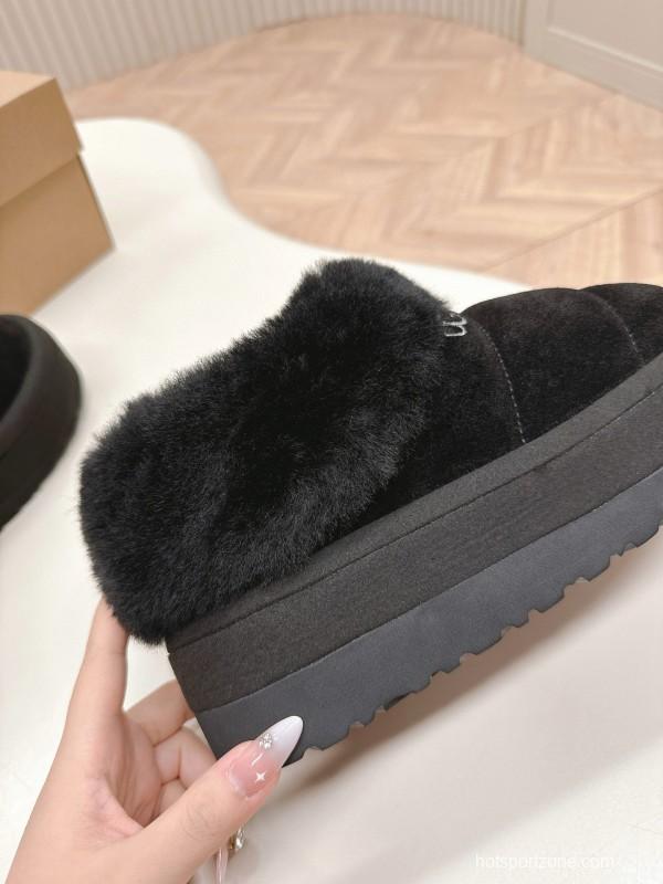 2024 UGG Black Suede Sheepskin Slippers