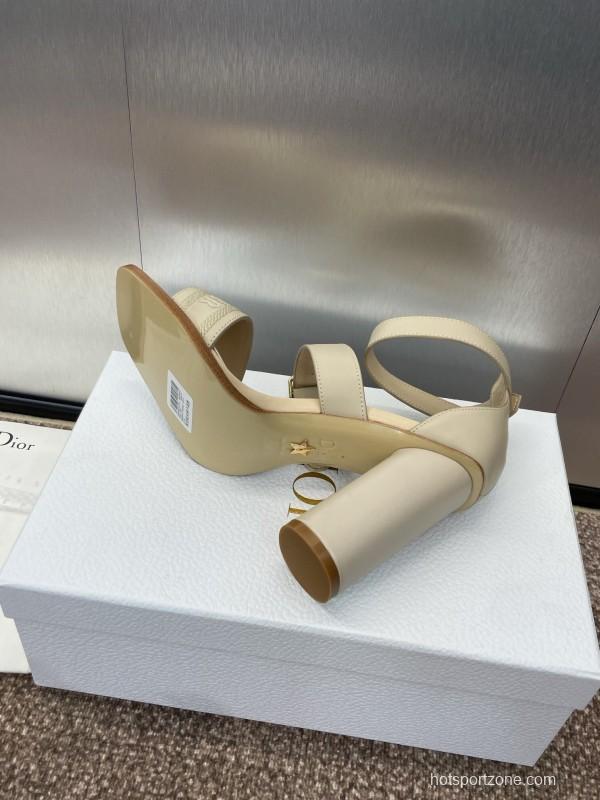 2025 Women Dior Beige Leather Sandals Buckle Strap High Heel