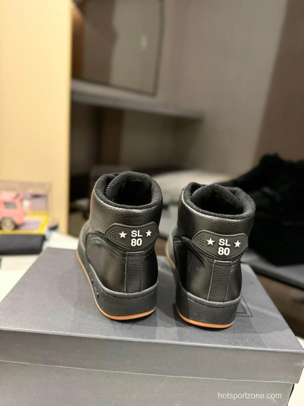 2024 Unisex Yves Saint Laurent Black Leather Sneakers Perforated Craft MJ00390