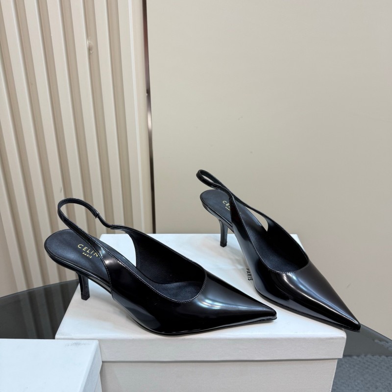 2025 Women CELINE Black Patent Leather Slingback Pumps KFY00310
