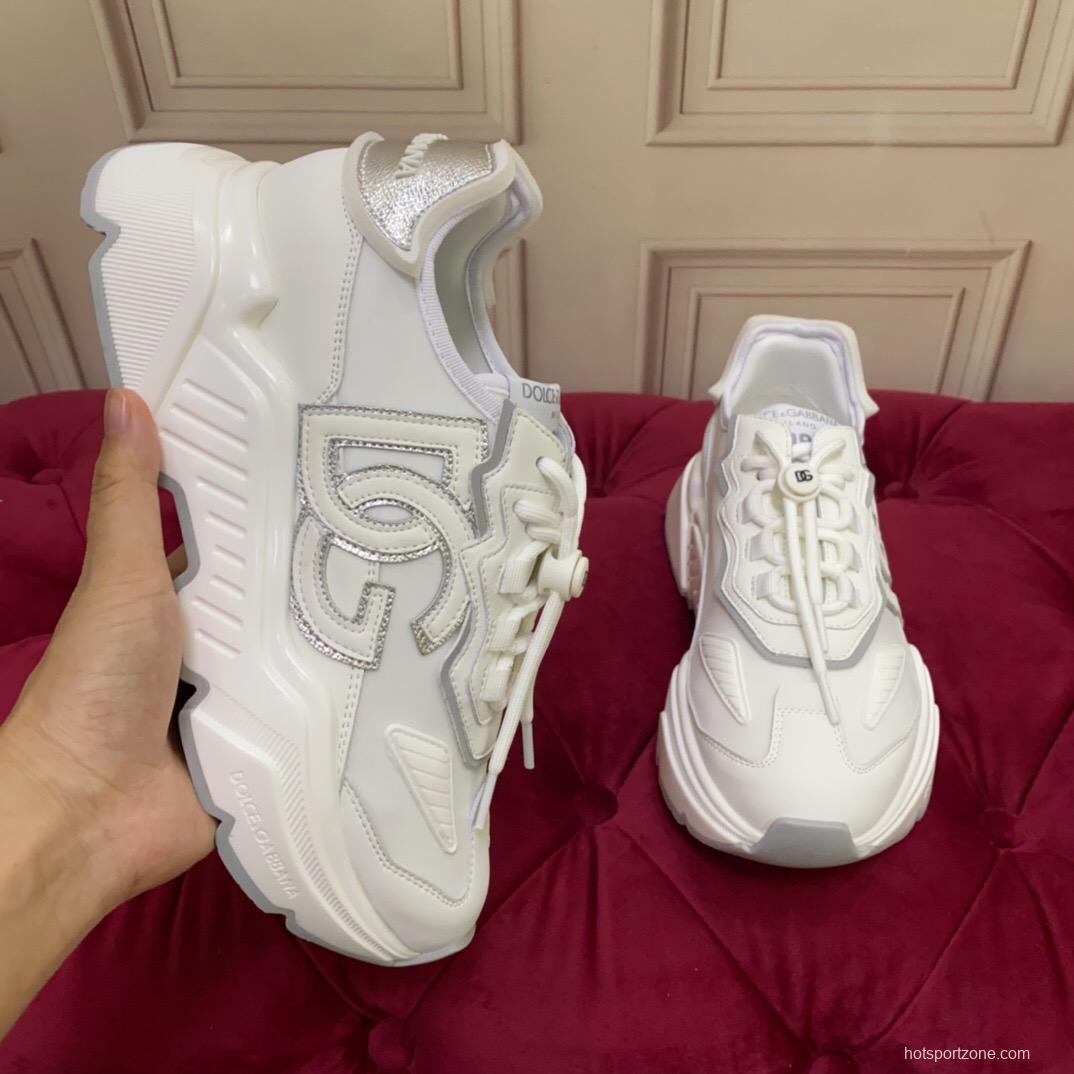 2025 Unisex Dolce & Gabbana White Grey Leather Lycra Sneakers DG Craft LY00330(F)/LY00340(M)