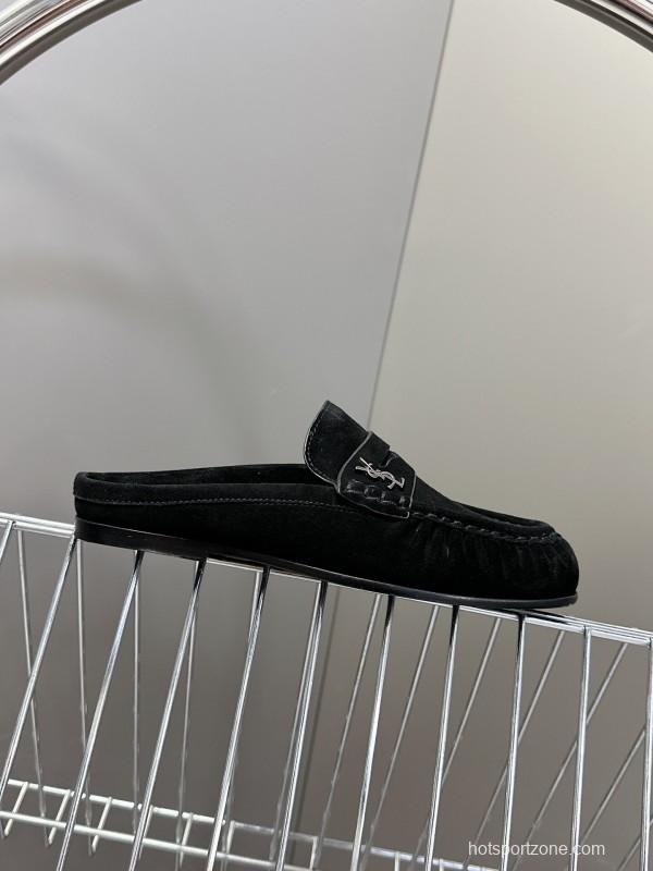2025 Women Yves Saint Laurent Black Suede Loafers KFY00330
