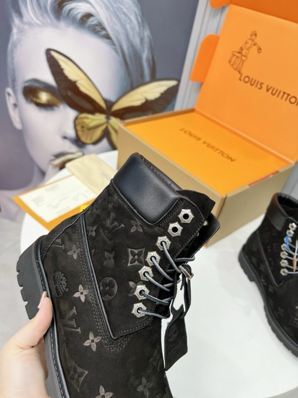 2024 Unisex Louis Vuitton Black Brown Suede Leather Ankle Boots MJ00450