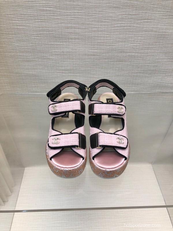 2025 Women Chanel Pink Leather Sandals LY00330