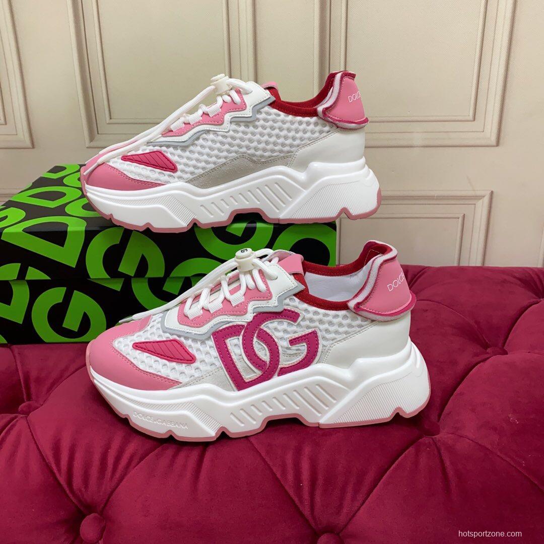 2025 Women Dolce & Gabbana White Pink Mesh Sneakers LY00330(F)