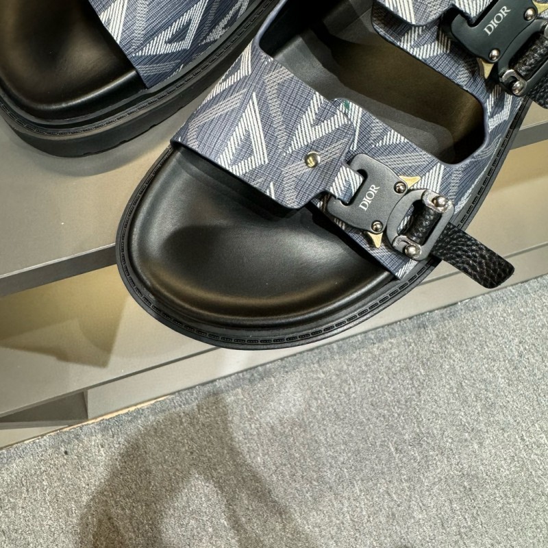 2024 Slippers Dior Grey Black Fabric Slippers MJ00200