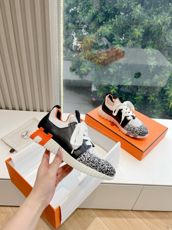 2024 Unisex Hermès Black White Orange Calfskin Suede Sneakers Bouncing MJ00290(F/W)