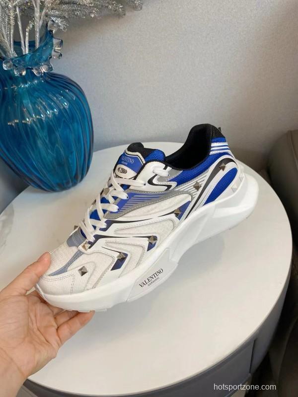 2024 Unisex Valentino Blue White Grey Mesh Leather Sneakers MJ00410