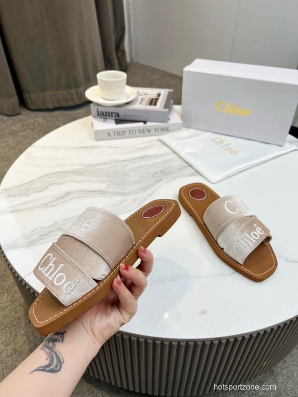 2025 Women Chloé Beige Velvet Slippers LY00200