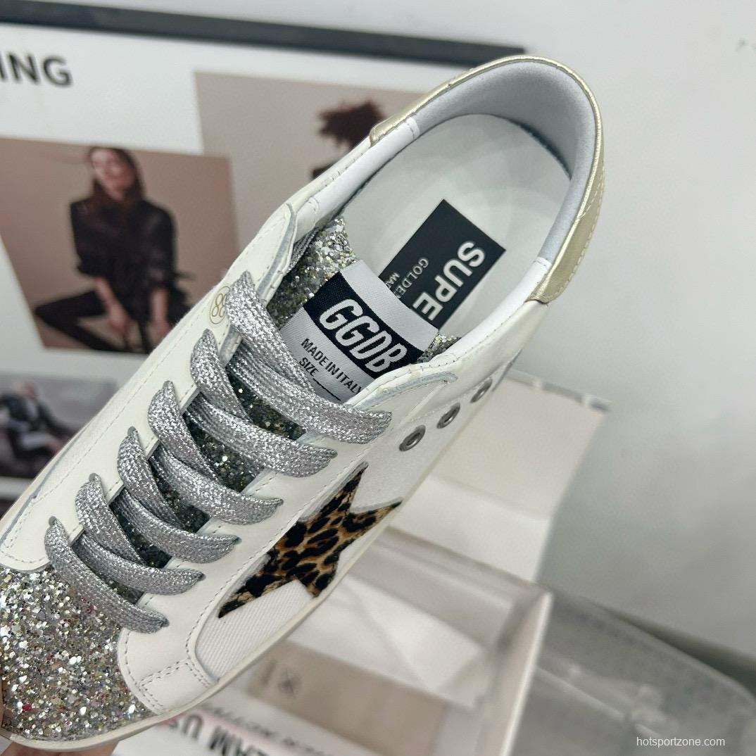 2025 Women GGDB White Leopard Print Leather Sneakers