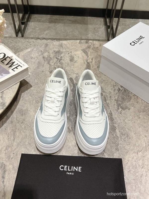 2025 Women Celine Blue White Leather Mesh Sneakers